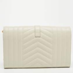 Saint Laurent White Mix Matelassé Leather Monogram Flap Chain Clutch