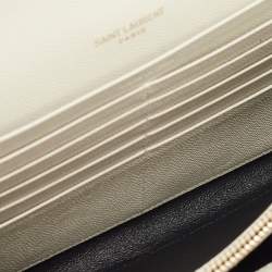 Saint Laurent White Mix Matelassé Leather Monogram Flap Chain Clutch