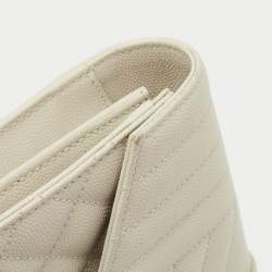 Saint Laurent White Mix Matelassé Leather Monogram Flap Chain Clutch