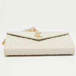 Saint Laurent White Mix Matelassé Leather Monogram Flap Chain Clutch