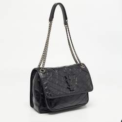 Pre Owned Saint Laurent Black Aged Leather Medium Niki Shoulder Bag