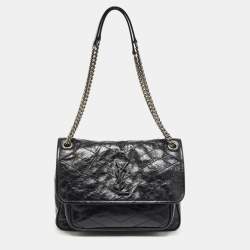 Pre Owned Saint Laurent Black Aged Leather Medium Niki Shoulder Bag