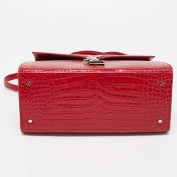 Saint Laurent Red Croc Embossed Leather Medium Cassandra Top Handle Bag
