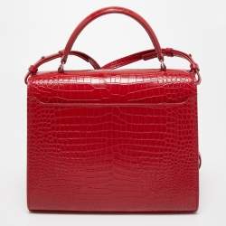 Saint Laurent Red Croc Embossed Leather Medium Cassandra Top Handle Bag