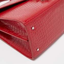 Saint Laurent Red Croc Embossed Leather Medium Cassandra Top Handle Bag