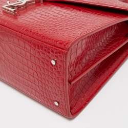 Saint Laurent Red Croc Embossed Leather Medium Cassandra Top Handle Bag