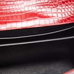 Saint Laurent Red Croc Embossed Leather Medium Cassandra Top Handle Bag