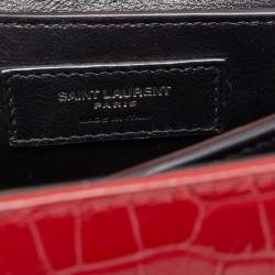 Saint Laurent Red Croc Embossed Leather Medium Cassandra Top Handle Bag