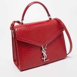 Saint Laurent Red Croc Embossed Leather Medium Cassandra Top Handle Bag