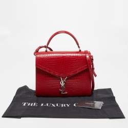 Saint Laurent Red Croc Embossed Leather Medium Cassandra Top Handle Bag