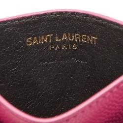 Pre Owned Saint Laurent Pink Matelassé Leather Cassandre Card Holder