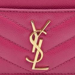 Pre Owned Saint Laurent Pink Matelassé Leather Cassandre Card Holder