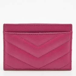 Pre Owned Saint Laurent Pink Matelassé Leather Cassandre Card Holder