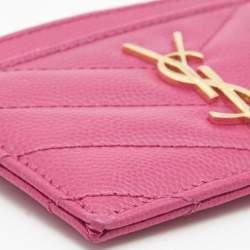Pre Owned Saint Laurent Pink Matelassé Leather Cassandre Card Holder