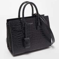 Pre Owned Saint Laurent Black Croc Embossed Leather Nano Classic Sac De Jour Tote