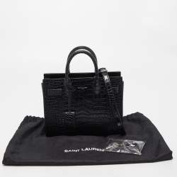 Pre Owned Saint Laurent Black Croc Embossed Leather Nano Classic Sac De Jour Tote