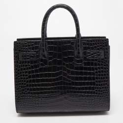 Pre Owned Saint Laurent Black Croc Embossed Leather Nano Classic Sac De Jour Tote