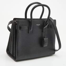 Saint Laurent Black Lizard Embossed Leather Baby Classic Sac De Jour Tote
