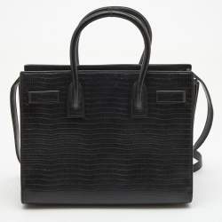 Saint Laurent Black Lizard Embossed Leather Baby Classic Sac De Jour Tote