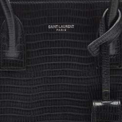 Saint Laurent Black Lizard Embossed Leather Baby Classic Sac De Jour Tote