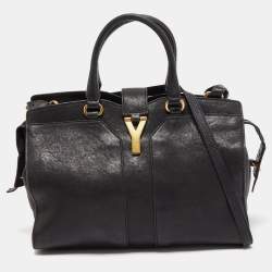 Saint Laurent Black Leather Small Monogram Cabas Tote