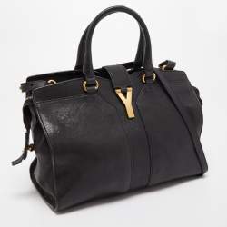 Saint Laurent Black Leather Small Monogram Cabas Tote