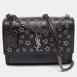 Saint Laurent Black Leather Medium Heart and Star Sunset Chain