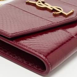 Saint Laurent Red Karung Leather Monogram Wallet on Chain