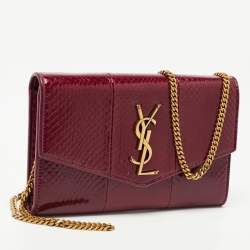 Saint Laurent Red Karung Leather Monogram Wallet on Chain