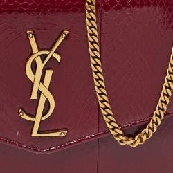 Saint Laurent Red Karung Leather Monogram Wallet on Chain