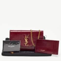Saint Laurent Red Karung Leather Monogram Wallet on Chain