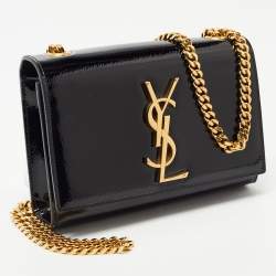 Pre Owned Saint Laurent Black Patent Leather Small Monogram Kate Chain Bag