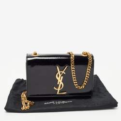Pre Owned Saint Laurent Black Patent Leather Small Monogram Kate Chain Bag