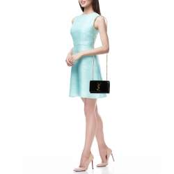 Pre Owned Saint Laurent Black Patent Leather Small Monogram Kate Chain Bag