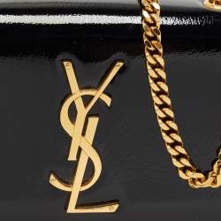Pre Owned Saint Laurent Black Patent Leather Small Monogram Kate Chain Bag
