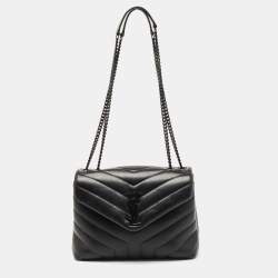 Pre Owned Saint Laurent Black Leather Small Loulou Shoulder Bag