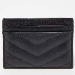 Pre Owned Saint Laurent Black Matelassé Leather Cassandre Card Holder