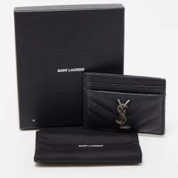 Pre Owned Saint Laurent Black Matelassé Leather Cassandre Card Holder