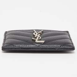 Pre Owned Saint Laurent Black Matelassé Leather Cassandre Card Holder