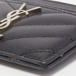 Pre Owned Saint Laurent Black Matelassé Leather Cassandre Card Holder