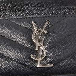 Pre Owned Saint Laurent Black Matelassé Leather Cassandre Card Holder