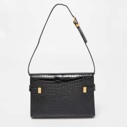 Pre Owned Saint Laurent Black Croc Embossed Leather Manhattan Shoulder Bag