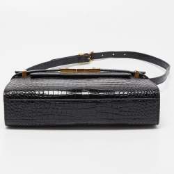 Pre Owned Saint Laurent Black Croc Embossed Leather Manhattan Shoulder Bag
