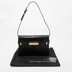 Pre Owned Saint Laurent Black Croc Embossed Leather Manhattan Shoulder Bag