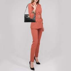 Pre Owned Saint Laurent Black Croc Embossed Leather Manhattan Shoulder Bag