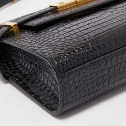 Pre Owned Saint Laurent Black Croc Embossed Leather Manhattan Shoulder Bag