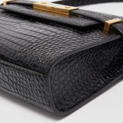 Pre Owned Saint Laurent Black Croc Embossed Leather Manhattan Shoulder Bag
