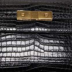 Pre Owned Saint Laurent Black Croc Embossed Leather Manhattan Shoulder Bag