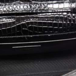 Pre Owned Saint Laurent Black Croc Embossed Leather Manhattan Shoulder Bag