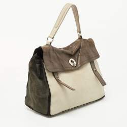 Pre Owned حقيبة سان لوران باريس موس جلد برونزي بيدين علويتين كبيرة